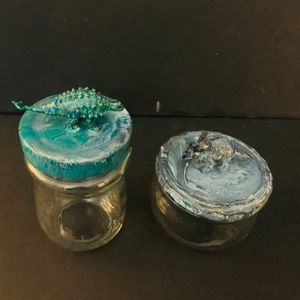 Set of Two Dinosaur Themed Glass Jars